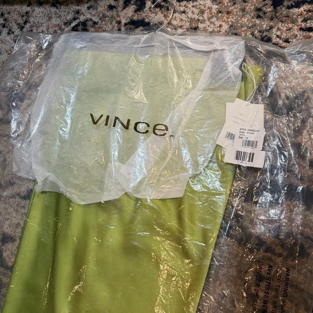 NWT Vince ‘Textured Satin Bias Cut Pant’ in “Cactus” Lime Green Plus Size 1X